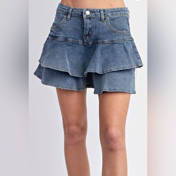 079. RUFFLE DENIM SKIRT WITH HIDDEN SHORTS! - Picture 9 of 14